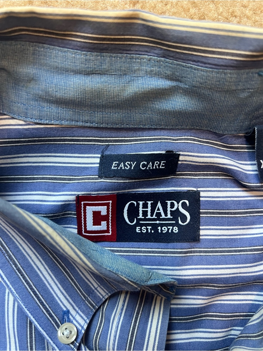 Chaps Mens XL Blue White Vertical Stripe Easy Care Button Down Shirt Long Sleeve - Picture 6 of 7